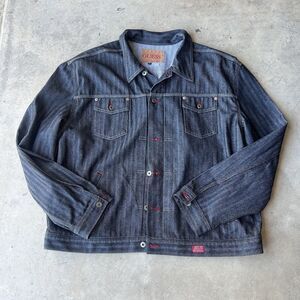 Vintage Guess Trucker Jacket Mens Size 4XL Blue Denim Y2K 00s Herringbone